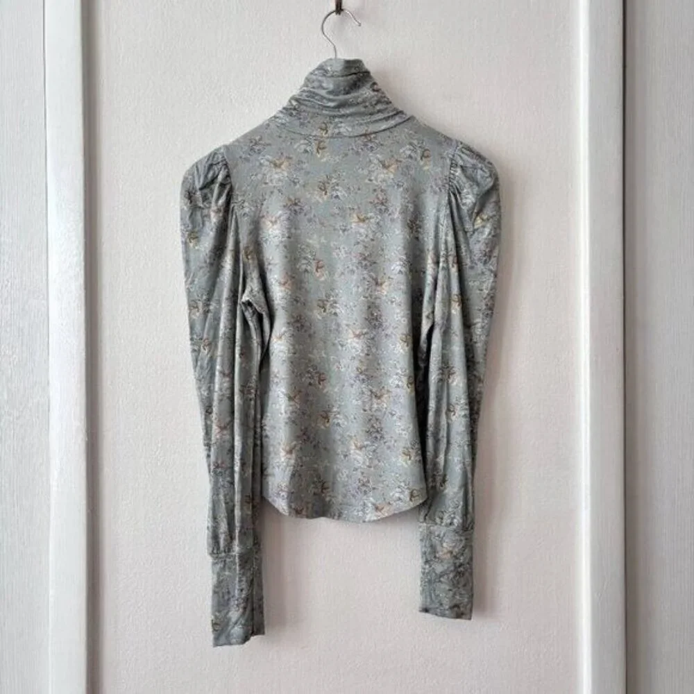 LoveShackFancy Vienna Turtleneck Top in Sky Gray